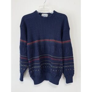 Settlers New Zealand Mens sz M Pure New Wool Navy Blue Fair Isle Knit‎ Sweater